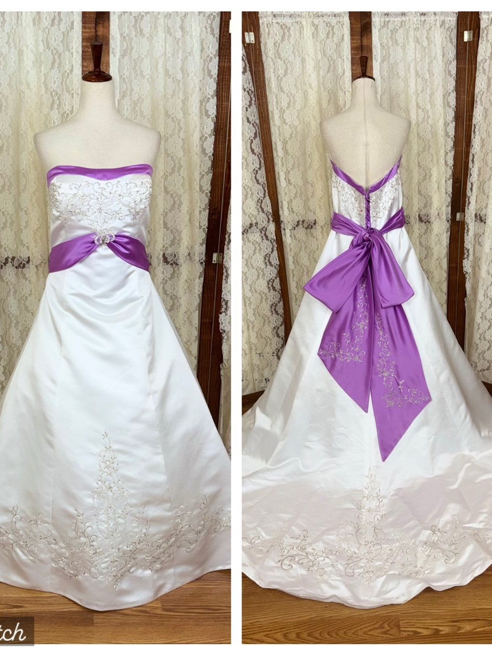Beautiful Vintage 90s Purple Satin Trim Wedding Gown